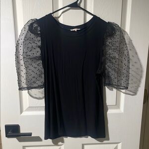 Elegant Black Top with Sheer Puff Sleeves